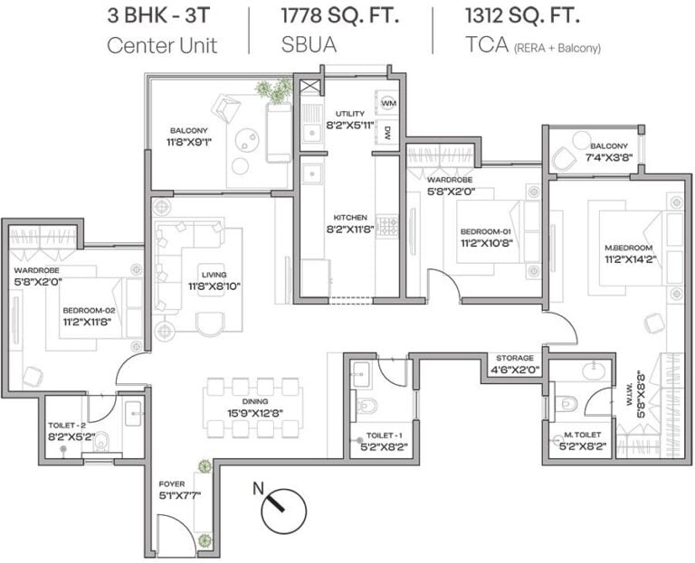3BHK 1778 - Assetz Codename Beyond Ordinary