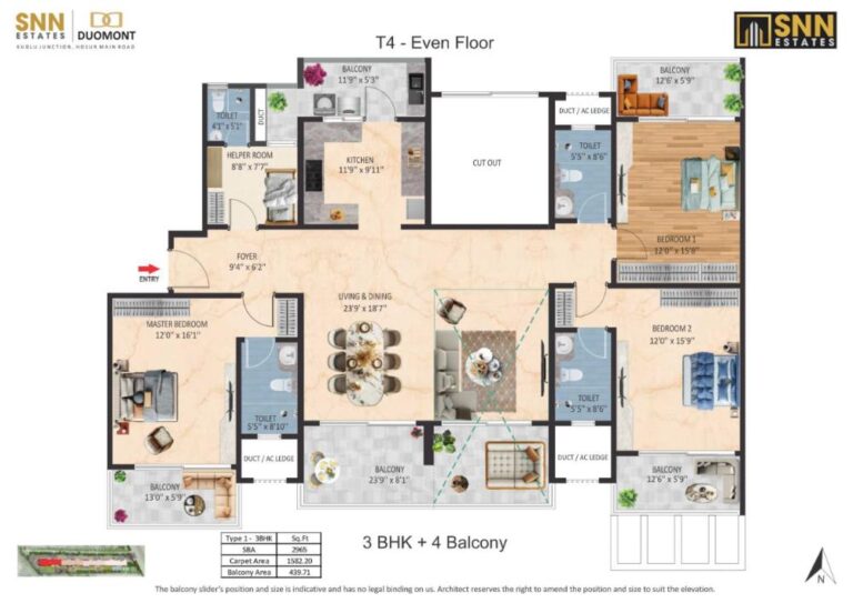 3BHK-4Balcony 2965 - SNN Duomont