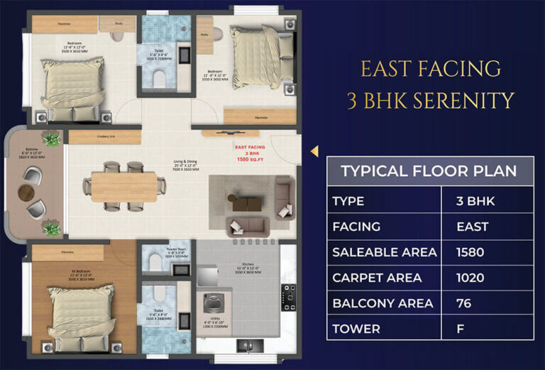 3BHK Serenity 1580 - TRU Aquapolis Whitefield