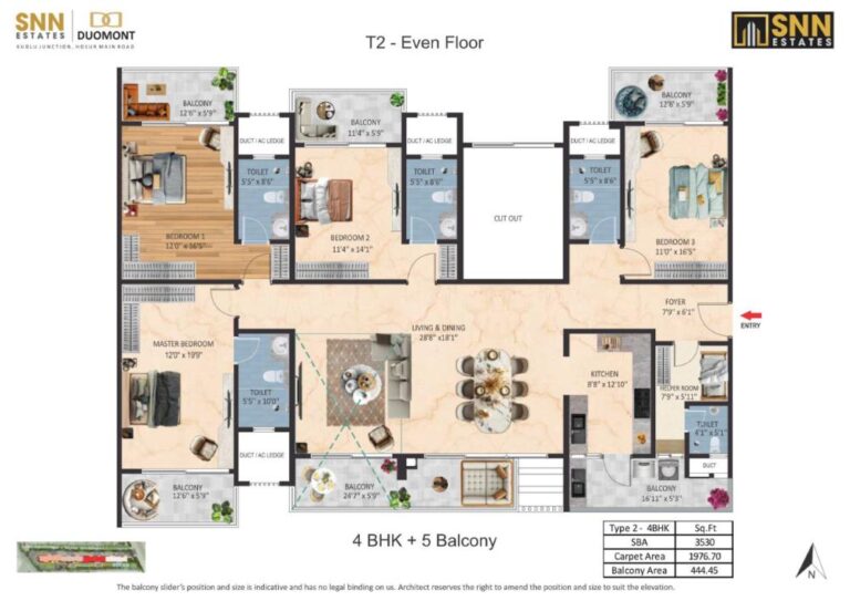 4BHK-5Balcony 3530 - SNN Duomont