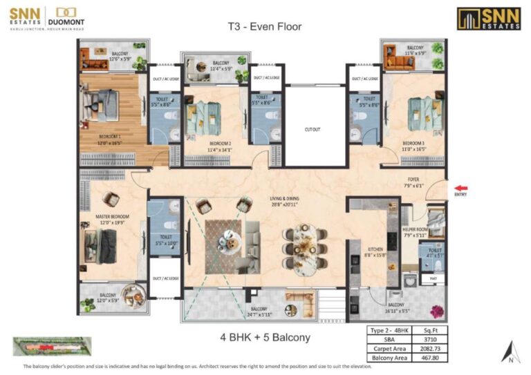 4BHK-5Balcony 3710 - SNN Duomont