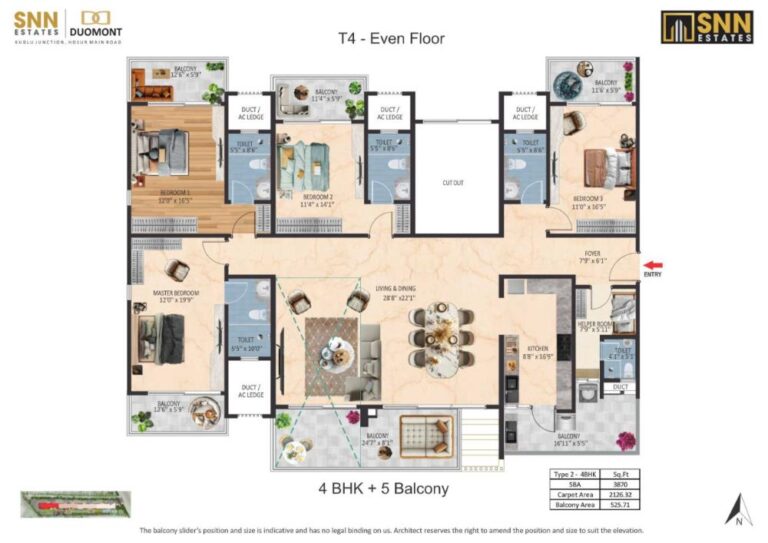 4BHK-5Balcony 3870 - SNN Duomont