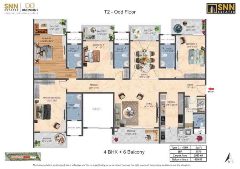 4BHK-6Balcony 3575 - SNN Duomont