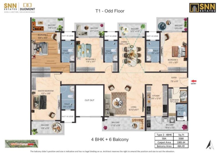 4BHK-6Balcony 3580 - SNN Duomont