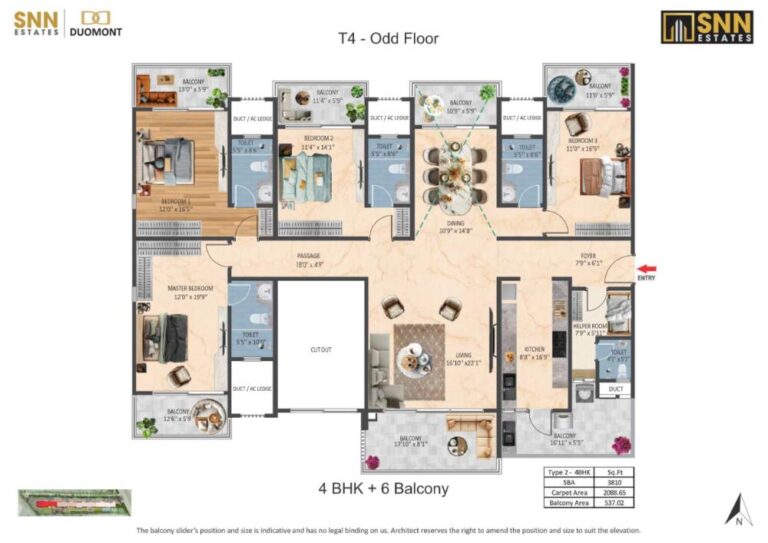 4BHK-6Balcony 3810 - SNN Duomont