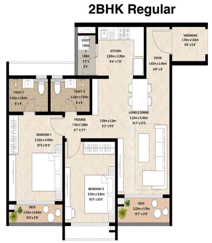 2 BHK Floor Plan