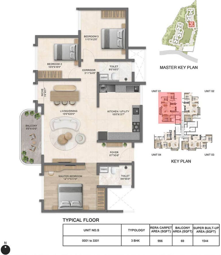 3BHK 1544 - Bricks And Milestones Solcrest