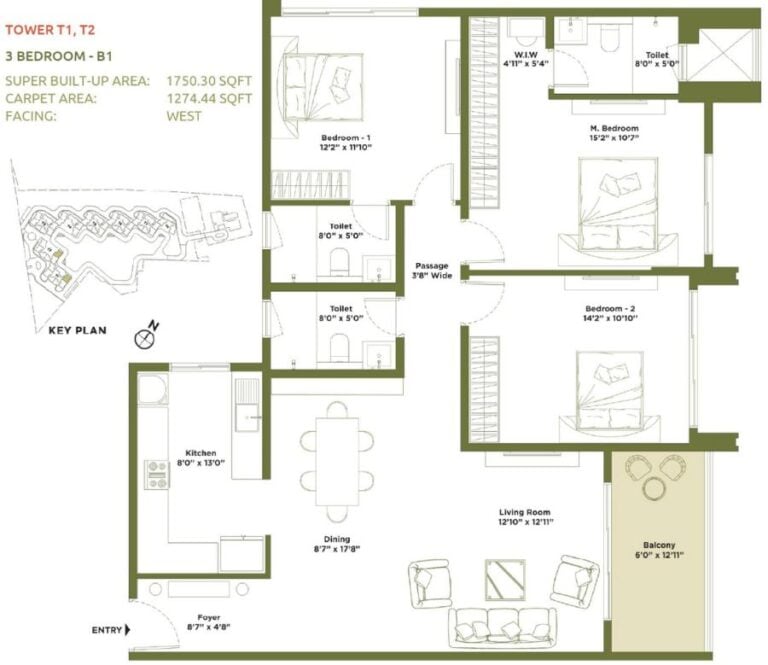 3BHK 1750 - Embassy Greenshore