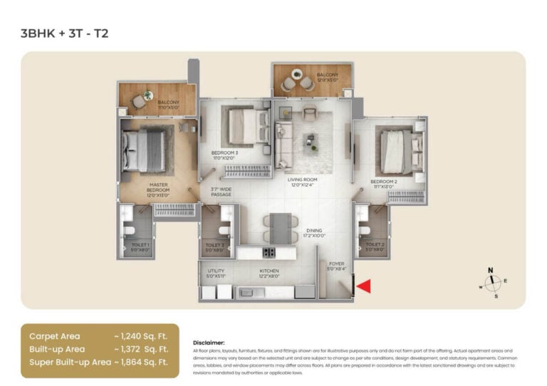3BHK 1864 - Purva SilverSky