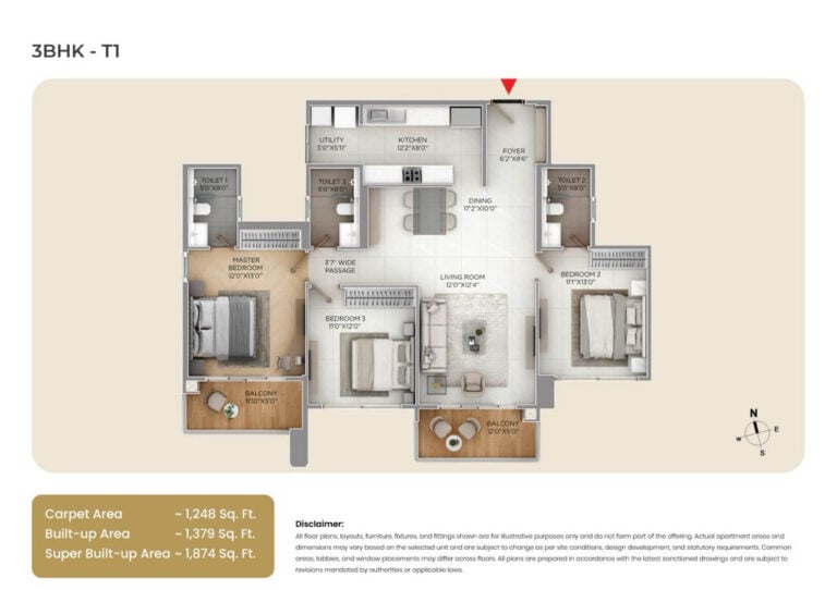 3BHK 1874 - Purva SilverSky