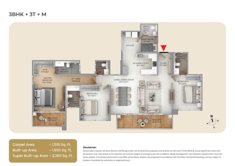 3BHK 2300 - Purva SilverSky
