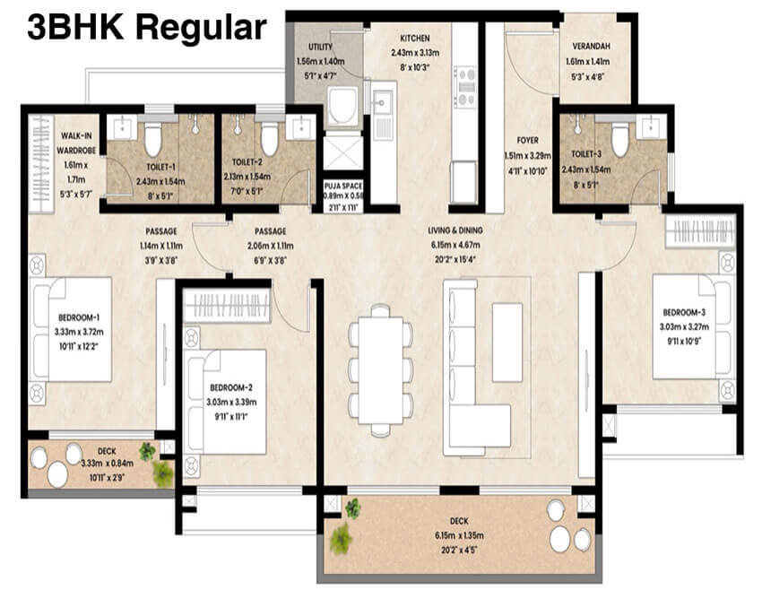 3 BHK Floor Plan