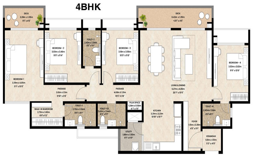 4 BHK Floor Plan