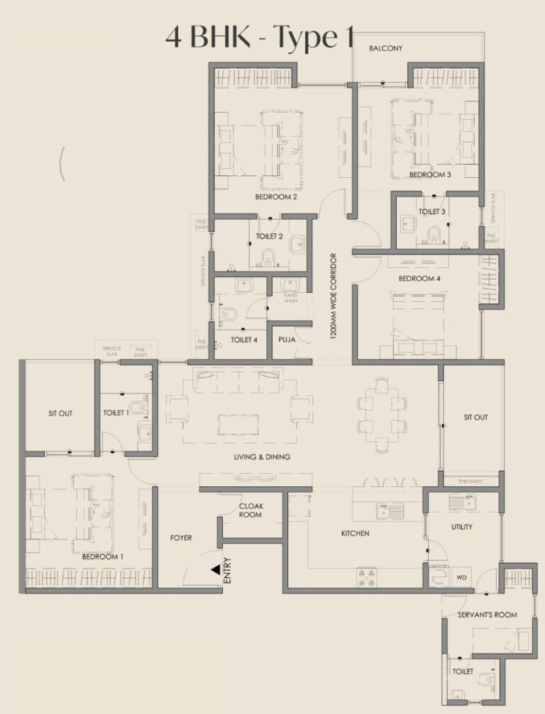 4BHK Type1 - Courtyard By Vedant Suraksha