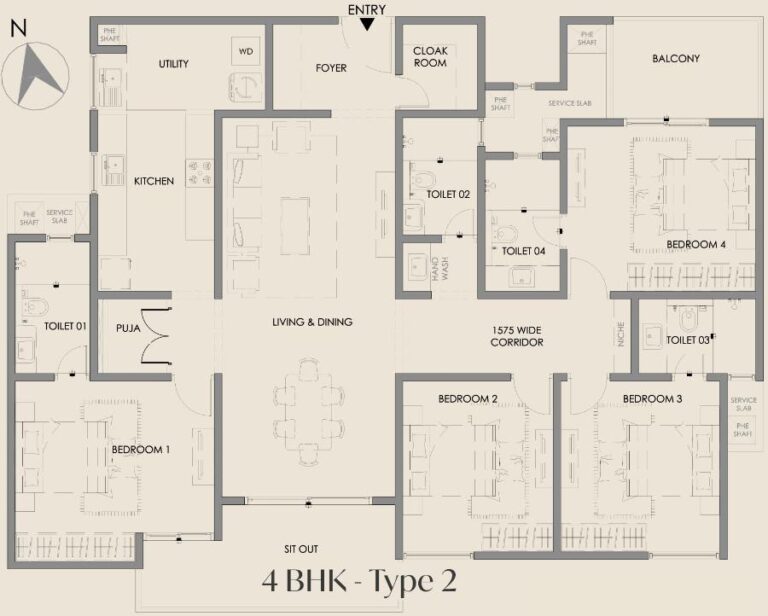4BHK Type2 - Courtyard By Vedant Suraksha