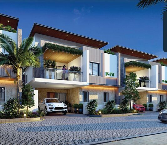 Abinandana Vrinda Villas in Kollur, Hyderabad Details | Reviews | Price | Floor Plan | Photos | Master Plan | Brochure | Amenities | Location Main Elevation - Abinandana Vrinda Villas