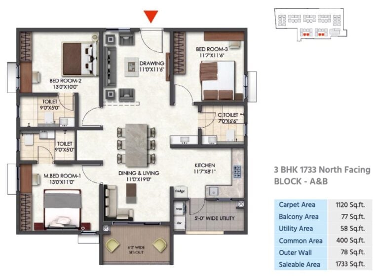 3BHK 1733 - Tridasa Rise Nallagandla