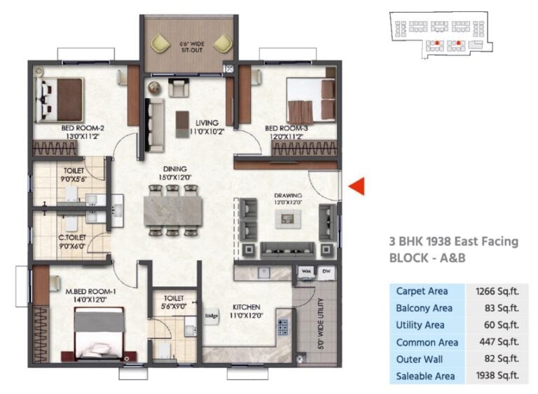 3BHK 1938 - Tridasa Rise Nallagandla
