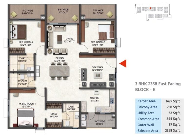 3BHK 2358 - Tridasa Rise Nallagandla