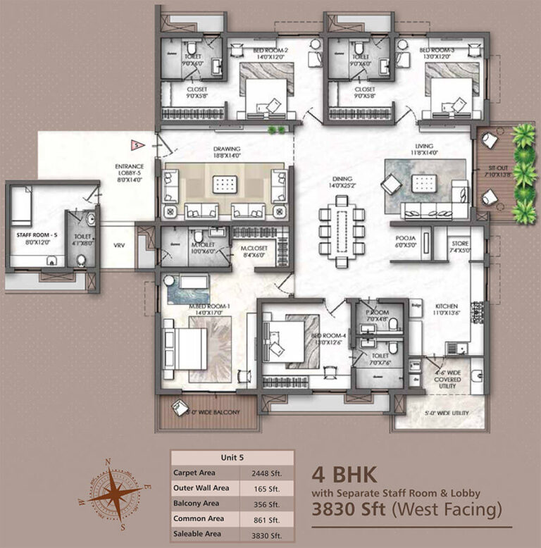 4BHK-Staff 3830 - Rajapushpa Skyra Kokapet