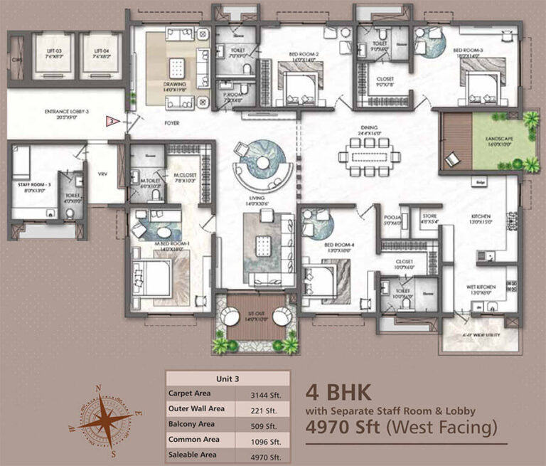 4BHK-Staff 4970 - Rajapushpa Skyra Kokapet