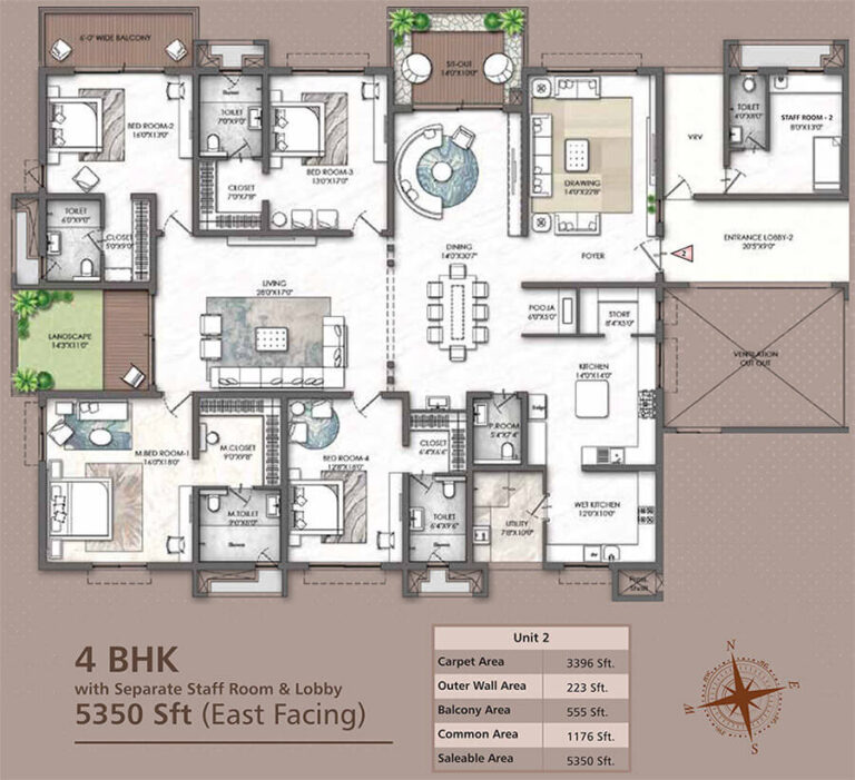 4BHK-Staff 5350 - Rajapushpa Skyra Kokapet