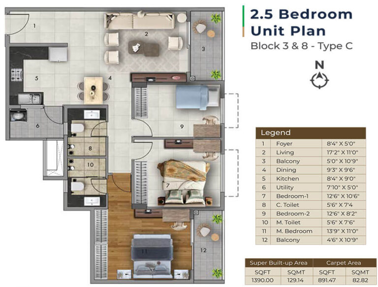 2.5BHK 1390 - Adarsh Tropica Sarjapur