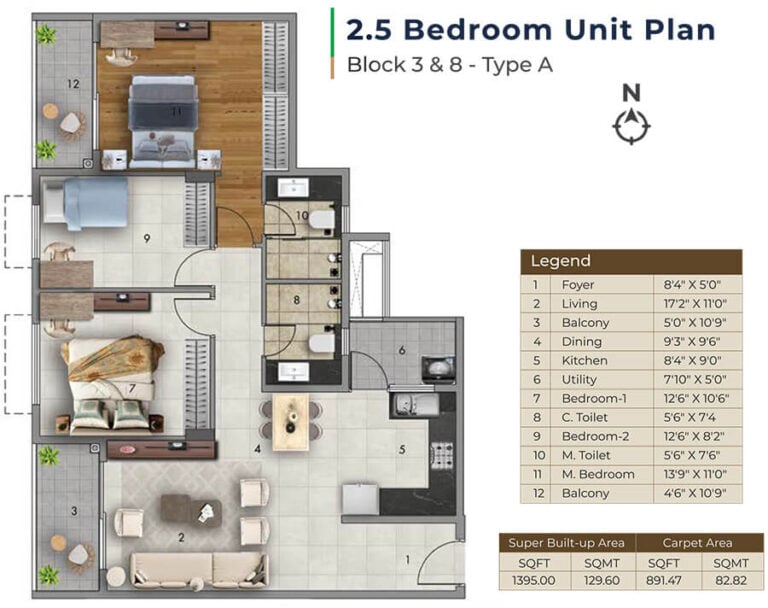 2.5BHK 1395 - Adarsh Tropica Sarjapur