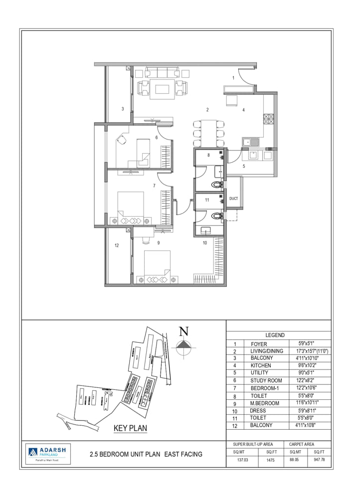 2.5BHK 1475 - Adarsh Parkland