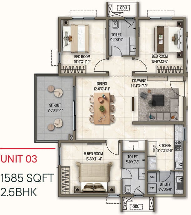 2.5bhk 1585 poulomi florique