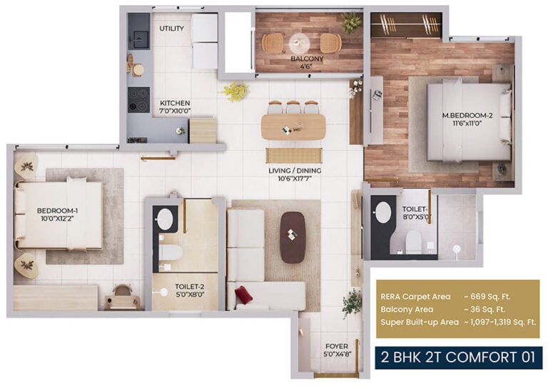 2BHK 1097-1319 - Purva Northern Lights