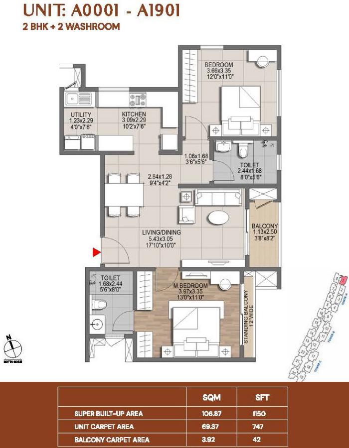 2bhk 1150 brigade lumina tumkur road