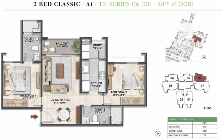2BHK Classic 1113 - Prestige Fernvale At Prestige City Sarjapur