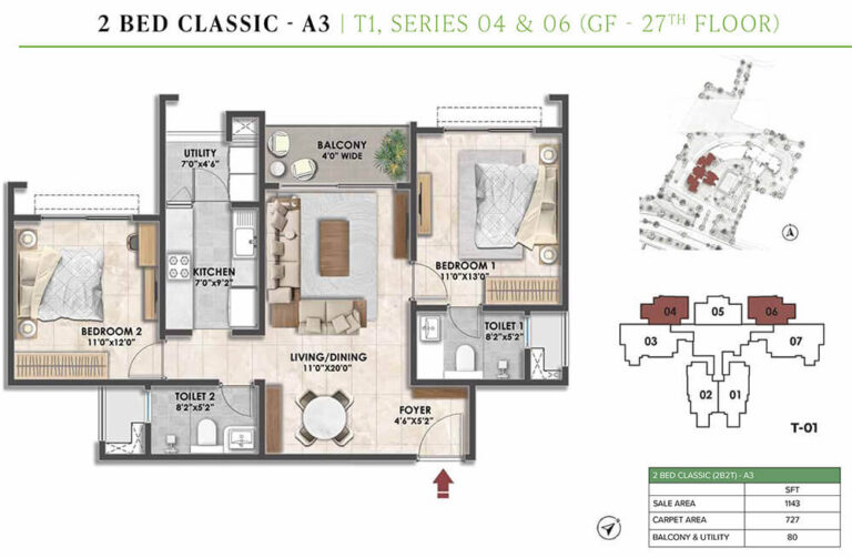 2BHK Classic 1143 - Prestige Fernvale At Prestige City Sarjapur