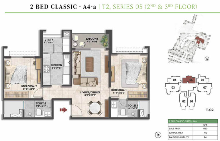 2BHK Classic 1150 - Prestige Fernvale At Prestige City Sarjapur