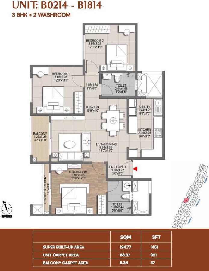 3bhk 1451 brigade lumina tumkur road