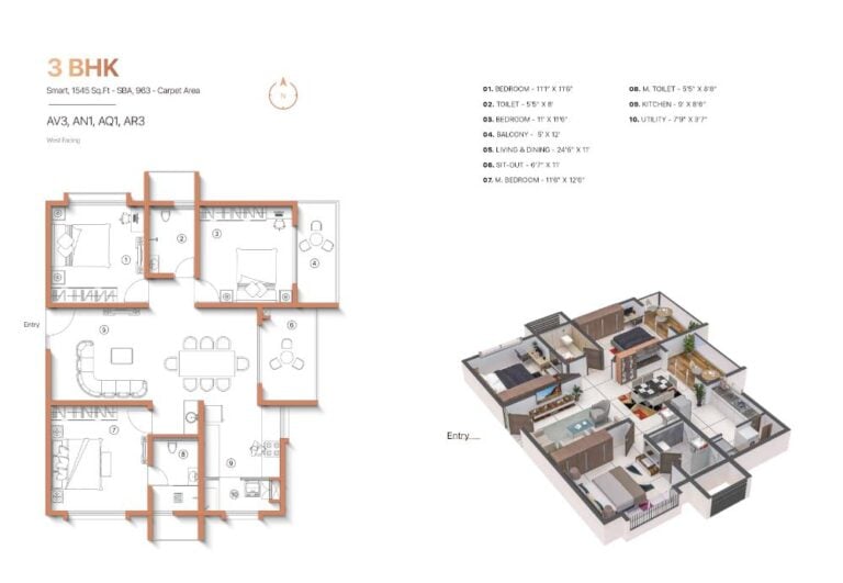3BHK 1545 - Sanjeevini Adwaith Gunjur