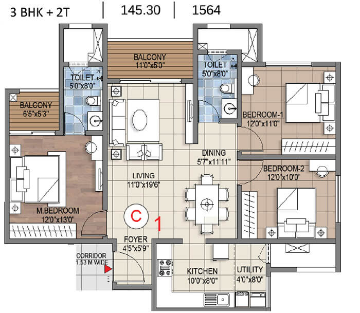 3bhk 1564 sattva songbird phase 2
