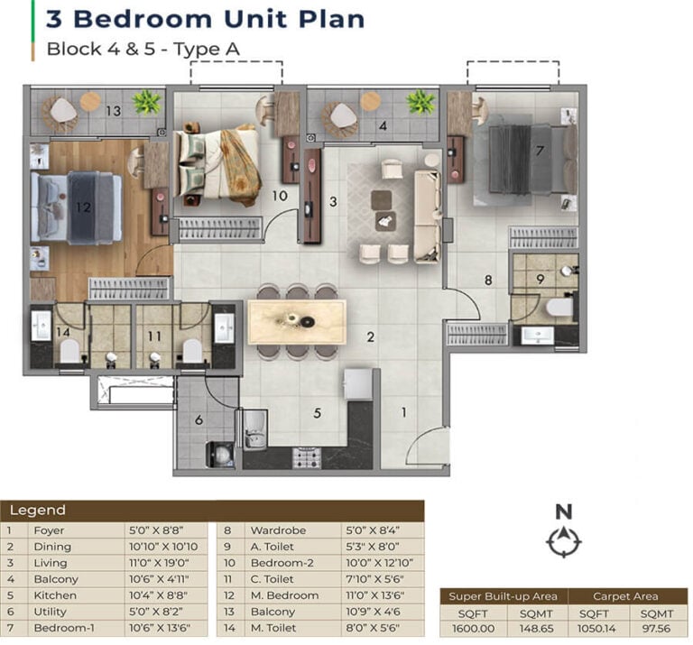 3BHK 1600 - Adarsh Tropica Sarjapur