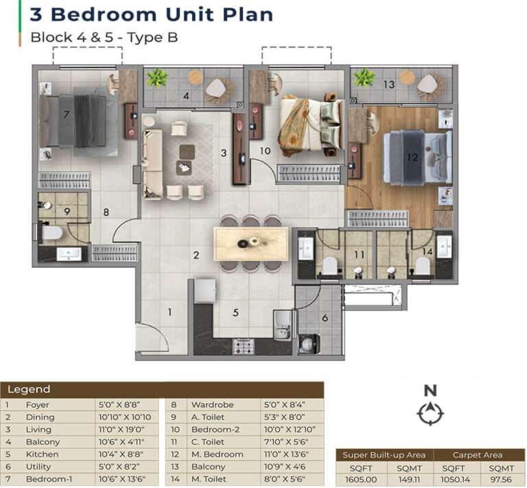 3BHK 1605 - Adarsh Tropica Sarjapur