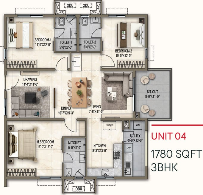 3bhk 1780 poulomi florique