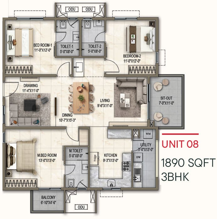 3bhk 1890 poulomi florique