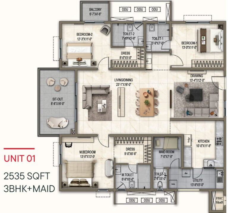 3bhk maid 2535 poulomi florique