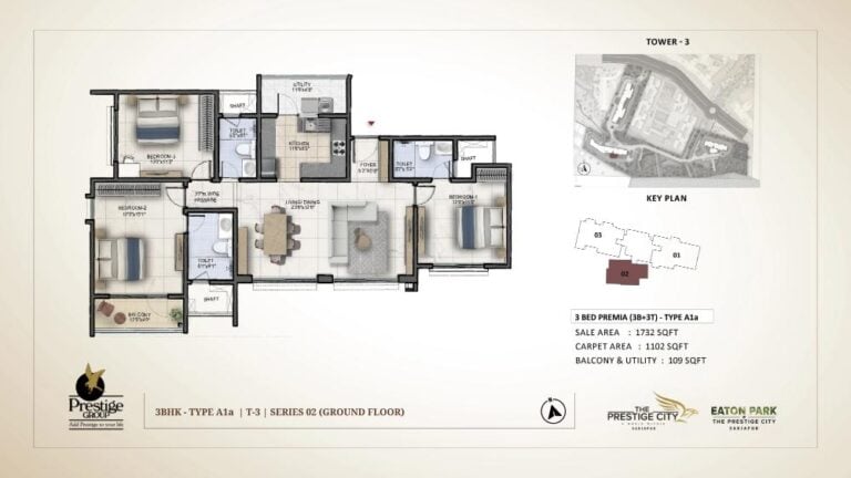 3bhk premia 1732 prestige eaton park at prestige city