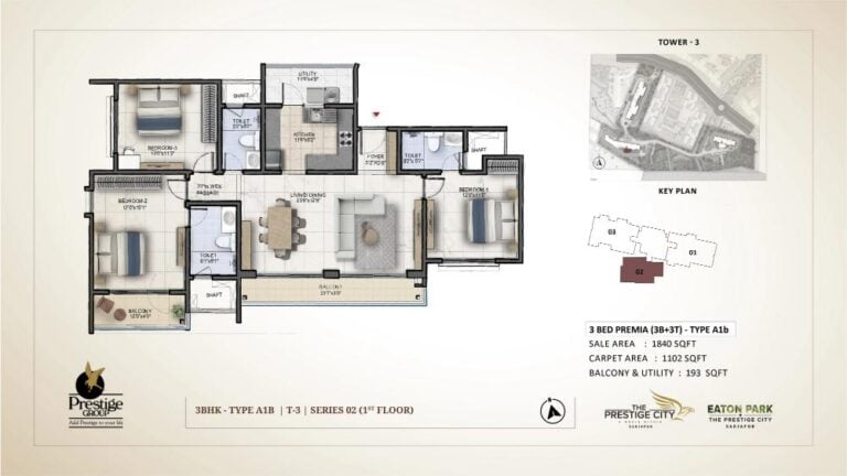 3bhk premia 1840 prestige eaton park at prestige city