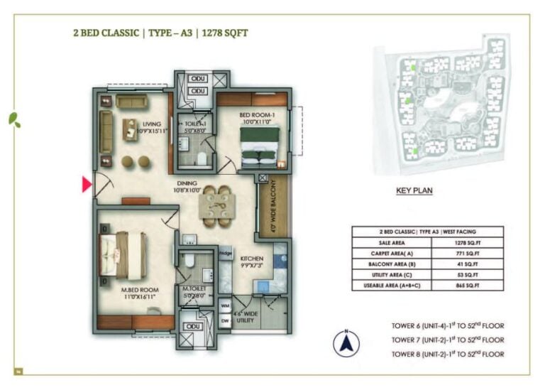 2bhk 1278 prestige golden grove tellapur