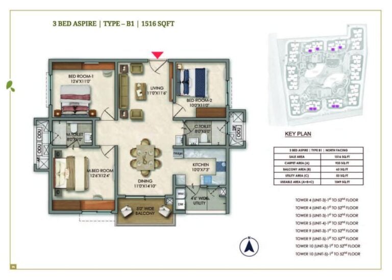 3bhk 1516 prestige golden grove tellapur