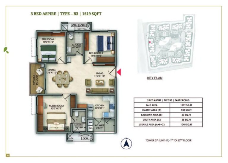 3bhk 1519 prestige golden grove tellapur