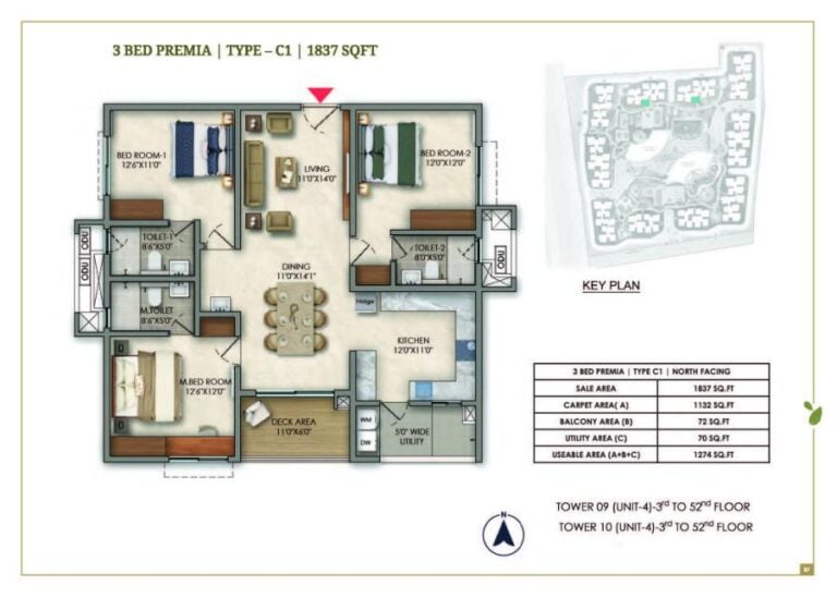 3bhk 1837 prestige golden grove tellapur