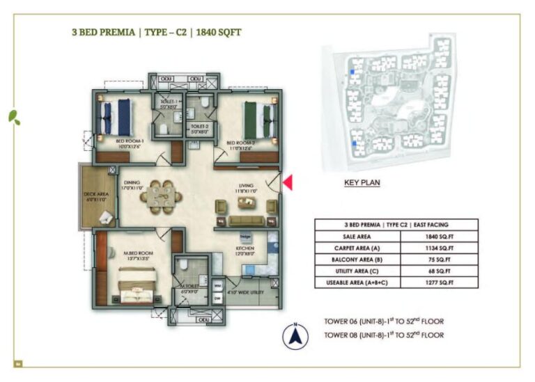 3bhk 1840 prestige golden grove tellapur
